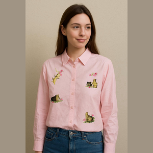 Vintage cat shirt kittens Shacket soft pastel pink